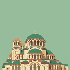 copy space, illustration, Alexander Nevski cathedral, Sofia. Must-see touristic spot in Sofia, the capital city of bulgaria, europe. Catholic-orthodox church. Tourist hot-spot.