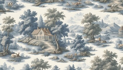 Toile patterns with scenic motifs and pastoral sce