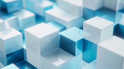 Obraz premium Abstract background with blue and white blocks, modern technology concept, futuristic design. Abstract geometric shape in 3D rendering.