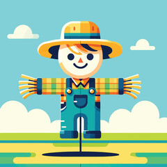 illustration of a cute scarecrow standing in a field