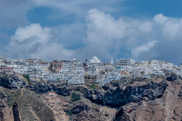 Santorini, Greece, May 4, 2024. view of Fira from the sea