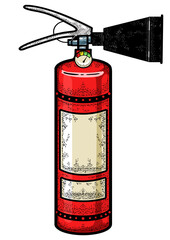 Fire extinguisher sketch engraving PNG illustration. T-shirt apparel print design. Scratch board style imitation. Black and white hand drawn image.