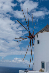 Santorini, Greece, May 5, 2024. Oia, View of the village with the windmill