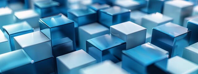 Abstract background with blue and white blocks, modern technology concept, futuristic design. Abstract geometric shape in 3D rendering.