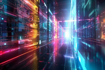 Obraz premium Futuristic Data Center with Neon Lighting