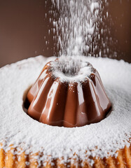 chocolate cake with icing sugar