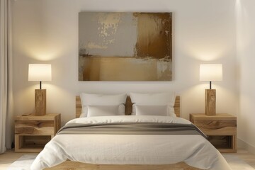 Luxury bedroom with soft and comfy neat bed with natural lighting, expensive and luxury art and paint work.