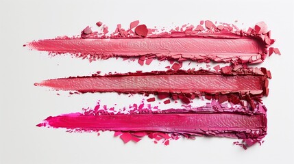  Swatch of lipstick set of shades pink and red color with texture composition smudge on background