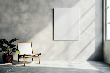 Minimalistic interior room, painting on a white wall, mockup