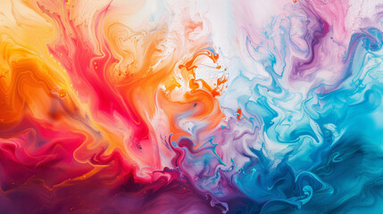 Fototapeta premium Swirls of vibrant hues explode across a pristine canvas, creating an ethereal spectacle.