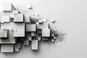 Abstract geometric structures made of square blocks with text space with a 3D rendered backdrop, Generative AI.