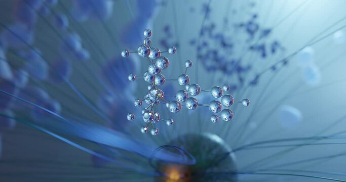 Hydromorphone rotating molecular 3d structure ball-and-stick model, looped video morphinan opioid