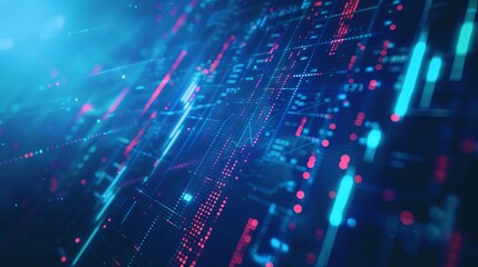 Naklejka premium Futuristic financial analysis: blurry blue digital charts and forex data visualization on dark background - A modern fintech concept