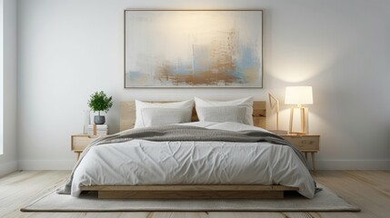 Luxury bedroom with soft and comfy neat bed with natural lighting, expensive and luxury art and paint work.