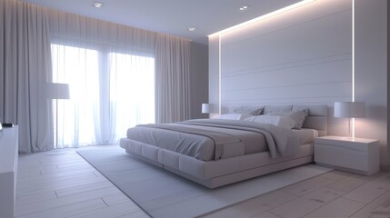 Luxury bedroom with soft and comfy neat bed with natural lighting, expensive and luxury art and paint work.