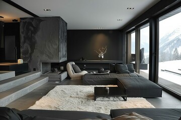 living modern room of gray, black and white colors