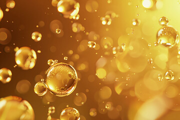 Bubbles on golden water as abstract background, 3d illustration of abstract golden background with water drops and bubbles