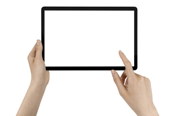 a tablet in a woman hand
