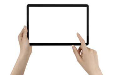 a tablet in a woman hand