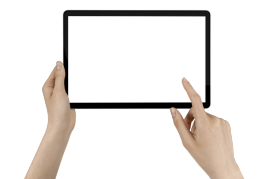 a tablet in a woman hand