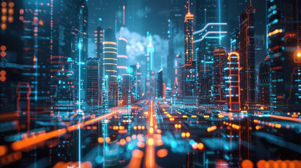 Futuristic digital smart city, digital information transfer, future technologies
