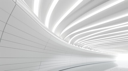 Obraz premium White curved ceiling with horizontal lines of light, background for presentation or promotion of the company's product and services.