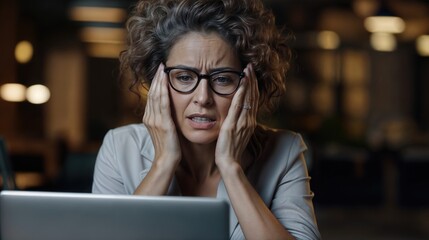 Worried fatigued mature businesswoman