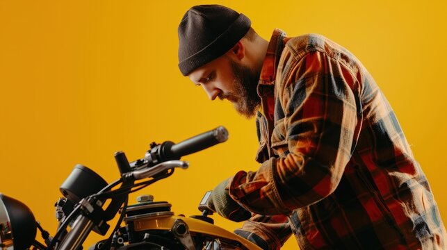 Mechanic working on motorcycle parts