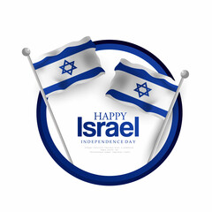 Independence Day of Israel  with wawing flag on wooden board