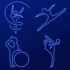 Fototapeta premium gymnastics neon sign, modern glowing banner design, colorful modern design trend. Vector illustration.