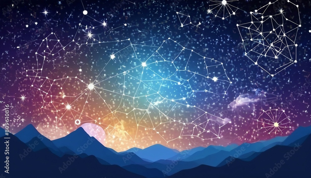 Wall mural cosmic exploration: abstract celestial map background featuring constellations and astronomical symb