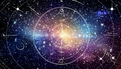 Cosmic Exploration: Abstract Celestial Map Background Featuring Constellations and Astronomical Symbols, Inviting Viewers to Explore the Wonders of the Universe.

