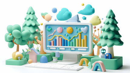 3D cute cartoon icon as Environmental Consultant Monitoring Ecosystem Health concept as An environmental consultant uses analytics to monitor ecosystem health aiding in conservatio