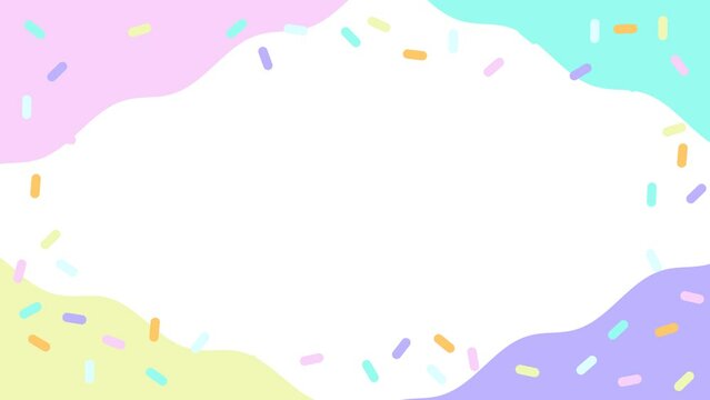 4k seamless looping animated colorful rainbow pastel frame. Transparent background( Alpha Channel) Wavy organic shapes. Sweet pattern. Donut sprinkles texture. Birthday Happy girlish unicorn backdrop