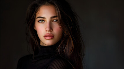 Fototapeta premium Studio portrait of a young woman on the dark background 