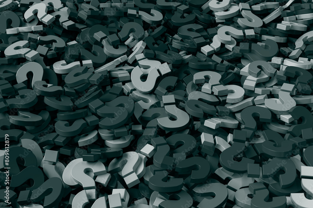 Poster dark green question marks stack background. 3d rendering