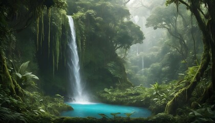 A waterfall hidden in a lush jungle with gradients upscaled 3 - Powered by Adobe