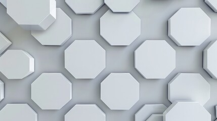 A modern, sophisticated look achieved with bright white hexagons on a minimalist grey background.