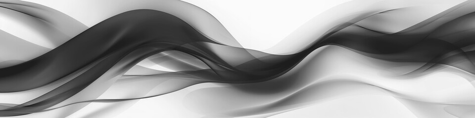 Abstract background with asymmetrical glowing translucent black wave on white backdrop