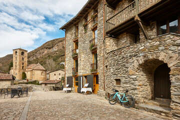 Picturesque medieval village with romanesque church. Girona. Catalonia, Spain