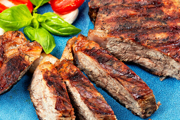 Barbecue grilled beef steak.