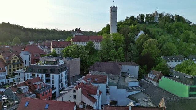 Ravensburg, Deutschland: Der Mehlsack und die Veitsburg liegen oberhalb der Altstadt