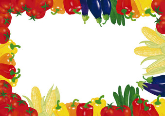 水彩風　夏野菜いろいろ　フレーム8 Fresh Vegetable Series:Watercolor Summer Vegetables Frame