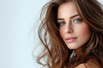 Naklejka premium Young beautiful woman on white background