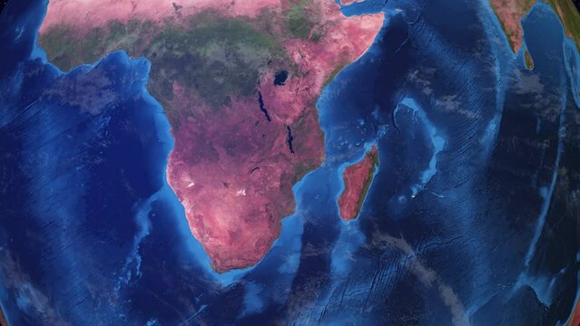 Mauritius: 4K Zoom on Earth with 3D Animation and Country Flag Display, Showcasing Trou aux Cerfs Crater