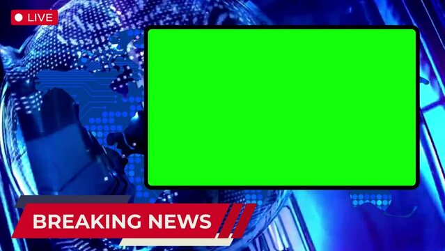 Green Screen Breaking News, Global Earth rotating Digital World News Studio for Live News report, Background with Blue Color