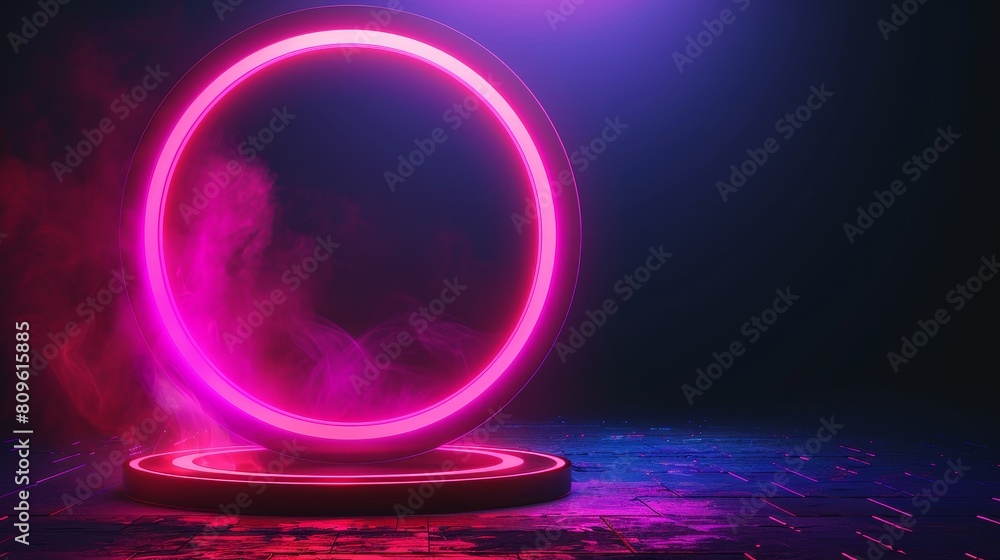Poster Ui modern teleport podium with magic glow and hud futuristic element. Cyber abstract vortex round laser pedestal for product display.