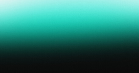 Light bluish green illuminated wave on black, grainy color gradient background, noise texture effect, copy space	