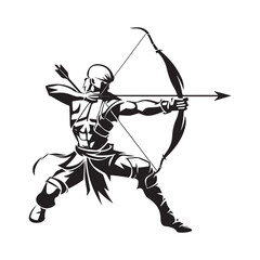 Knight Throws Arrow Bow Logo Image design Stock Vector on white background - obrazy, fototapety, plakaty