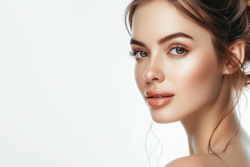 Fototapeta premium Young beautiful woman on white background